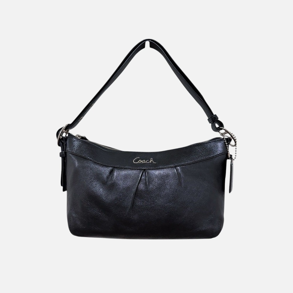 Coach Ashley Pleated Shoulder Bag Black Leather Amethyst Satin Y2K F15512